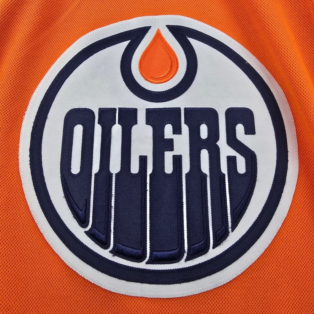 Adidas Edmonton Oilers NHL Jersey Mens 44 Orange Primegreen Hockey Fight Strap